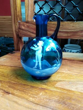 Mary Gregory Blue Glass Jug