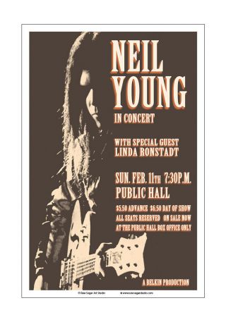 Neil Young / Linda Ronstadt 1973 Cleveland Concert Poster