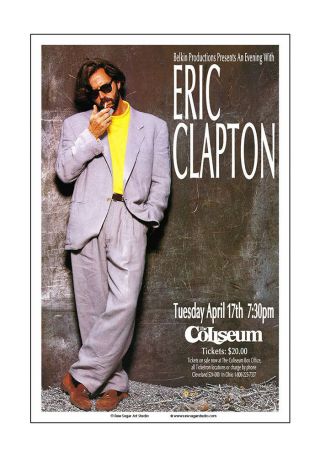 Eric Clapton 1990 Cleveland Concert Poster