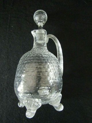 Vintage Glass Vinegar Or Oil Bottle/cruet/decanter 4 Feet,  Stopper,  400ml,  1950