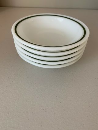 Rare Vintage Pyrex Tableware 706 Fruit Bowls Set Of 5 Green Stripe