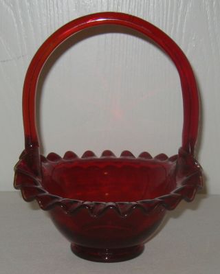 Fenton Art Glass Ruby Red Crimped 7.  5 