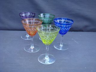 Five Pretty Cut To Clear Glass Smallish Cocktail Glasses Harlequin
