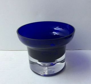 Heavy Vtg Partylite Cobalt Blue W/ Clear Glass Bowl/ Candle Holders 3 1/8” Tall