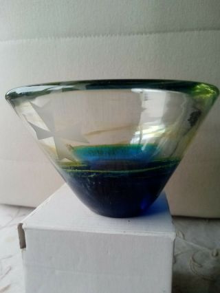 Mdina Glass Bowl In Sand And Sea Colouration And Etched Maltese Cross