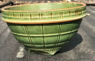 Antique Mccoy Windowpane Green Stoneware Bowl Yellow Ware Kitchen Mixing Bowl 9