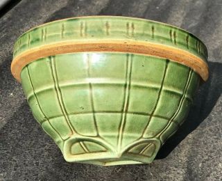 Antique McCoy Windowpane Green Stoneware Bowl Yellow Ware Kitchen Mixing Bowl 9 4