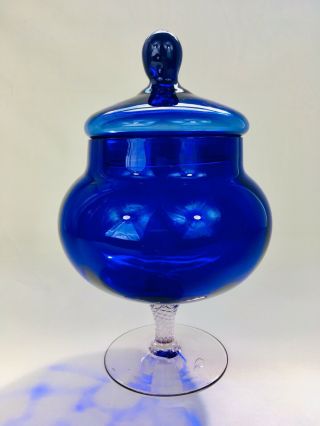 Vintage Italian Empoli Cobalt Blue Glass Apothecary Bon Bon Jar 2
