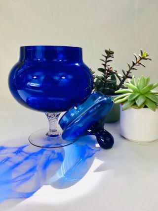 Vintage Italian Empoli Cobalt Blue Glass Apothecary Bon Bon Jar 4