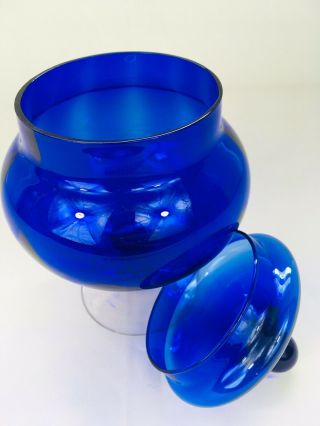 Vintage Italian Empoli Cobalt Blue Glass Apothecary Bon Bon Jar 5