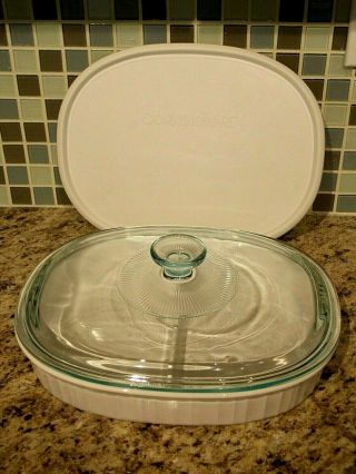 Corning Ware French White 3 Piece Divided Casserole Dish F - 6 - B - Pyrex & Snap Lids
