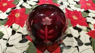 Vintage 4 Inch Red Cut To Clear Czech Bohemian Glass Crystal Ball Paperweight
