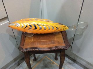 Vintage,  Retro Murano Glass Fish,  Large,  Orange,  Clear & Mirror
