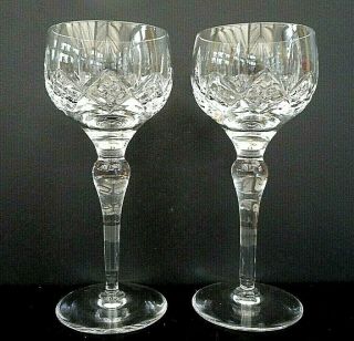2 Cut Crystal Hock Wine Glasses - 18 Cms (7 ") - Crossed Diagonals & Verticals