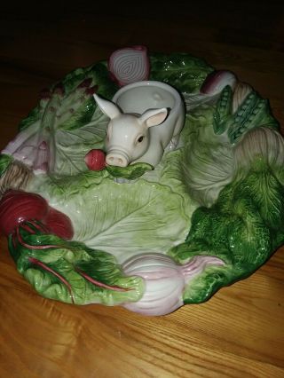 Fitz & Floyd French Market Pig Divided Relish Serving Ceramic Platter Vegetable