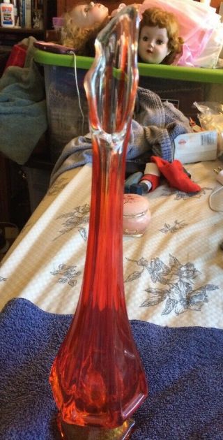 Fenton Glass Orange Amberina Valencia 15 " Tall Vase