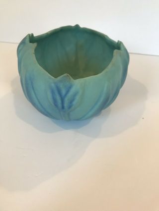Signed Van Briggle Art Pottery Planter Bowl in Ming Blue with Art Nouveau Tulips 6