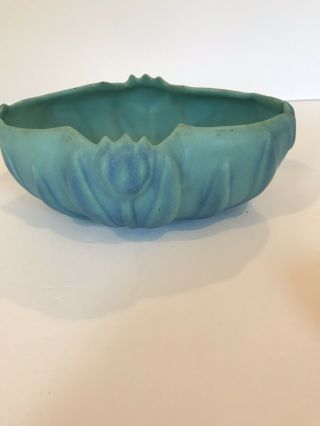 Signed Van Briggle Art Pottery Planter Bowl in Ming Blue with Art Nouveau Tulips 8