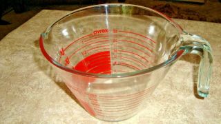 Vintage Pyrex Red Letter 4 Cup 32 Oz Reverse Read From Inside Measuring Cup