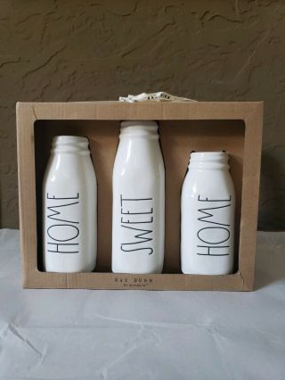 Rae Dunn Home Sweet Home Set Of 3 Ceramic Milk Bottle Vases