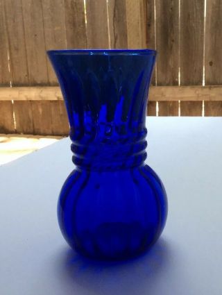 Heavy Vintage Cobalt Blue Glass Vase 6 3/8” High