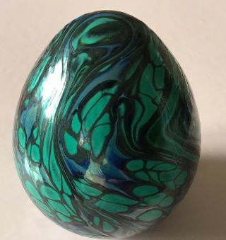 Gibraltar Crystal Vintage Glass Art Egg Shaped Paperweight Green / Blue