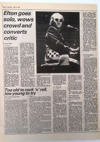 Elton John The Jam Stranglers Gig Reviews 1976 Uk Article / Clipping