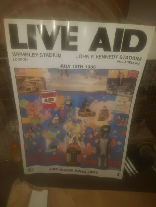 Vintage Live Aid Concert Poster Wembley Philadelphia Stadium 1985