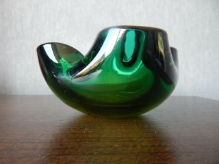Vintage Murano Glass Freeform/Lobed Geode Bowl - Green & Yellow 2