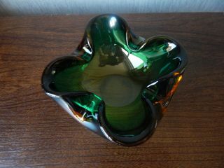 Vintage Murano Glass Freeform/Lobed Geode Bowl - Green & Yellow 3