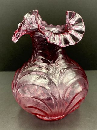 Vintage Fenton Art Glass Pink Inverted Drape Patterned Vase