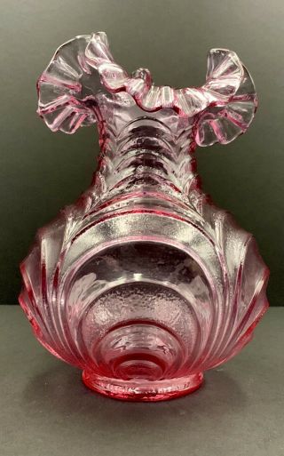 Vintage Fenton Art Glass Pink Inverted Drape Patterned Vase 3