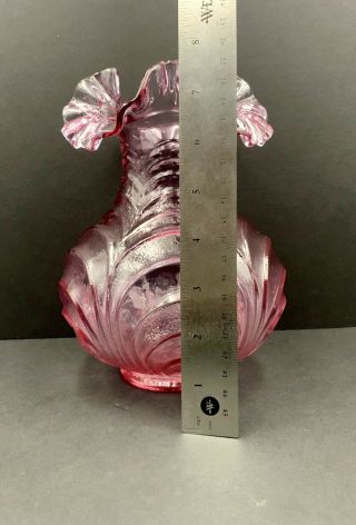 Vintage Fenton Art Glass Pink Inverted Drape Patterned Vase 5