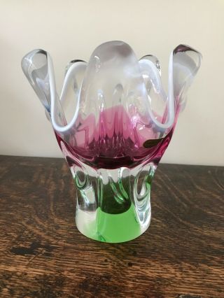 Chribska Josef Hospodka Vintage Large Czech Art Glass Vase Pink Green White