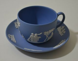 Wedgwood Blue Jasperware Grecian Cup With Saucer