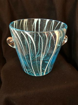 Venini For Disaronno Art Glass Ice Bucket Blue Murano Hand Blown W/bubbles M311