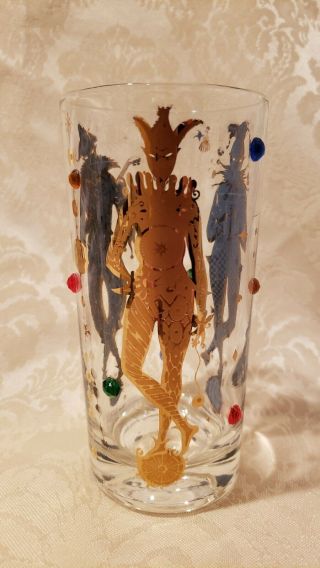 Vintage Culver Glassware Jeweled Gold Leaf Jester Drinking Glass (1) Mardi Gras