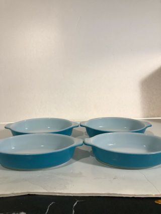 Set Of 4 Vintage Pyrex Horizon Blue Individual Casserole Dish 700 - 10 Oz Pixie
