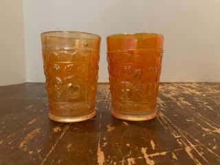 Vintage Marigold Carnival Glass Tumbler Cherry Pattern