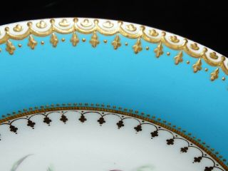 Antique Royal Worcester RAISED GOLD Hand Painted TURQUOISE Band Cabinet Plate 2
