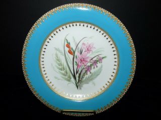 Antique Royal Worcester RAISED GOLD Hand Painted TURQUOISE Band Cabinet Plate 3