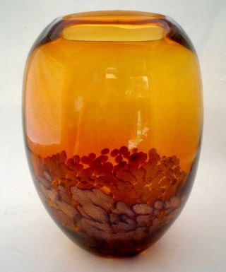 Vintage Brown Blown Art Glass Vase With Copper Inclusions