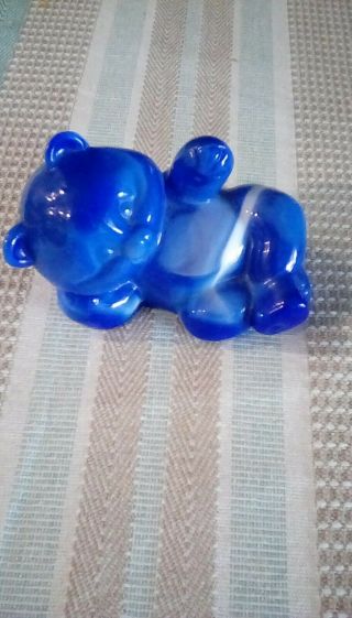 Fenton Art Glass Blue Slag Bear 95th Anniversary.  No chip 2