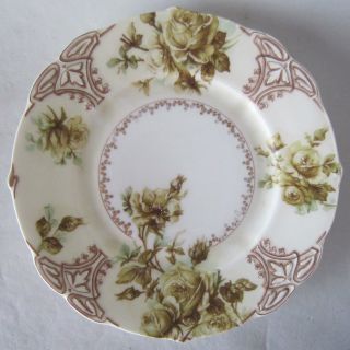 Art Nouveau Ohme Silesia Old Ivory Salad Plate Roses Antique Porcelain 7 3/4 "