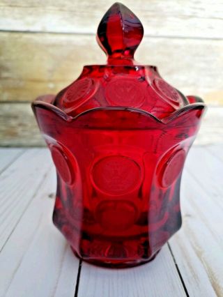 Fostoria Ruby Red Candy Dish With Lid Compote Coin American Centennial Glass