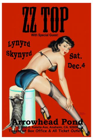 Rock: Zz Top With Lynyrd Skynyrd Betty Page Anaheim Concert Poster 1999