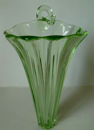 Vintage Art Deco Sowerby Green Glass Wall Pocket Vase