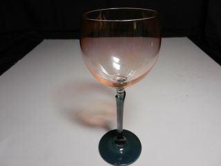 Colony Glass Brigitte Wine Glass Amber Iridescent Dark Green Stem 7 1/2 " T