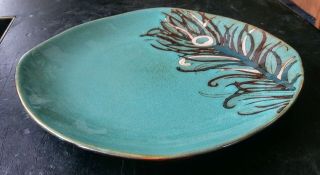 Pier 1 Imports Teal Peacock Stoneware 10.  5 " To 11 " Rounded Square Dinner Plate