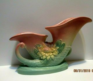 Hull Art Pottery Pink Water Lily 12 " Double Cornucopia Vase L - 27